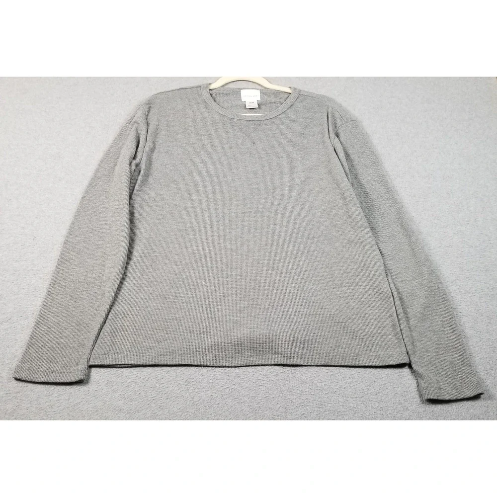 Geoffrey Beene Thermal Shirt Men Medium Gray Waffle Knit Long Sleeve See Through